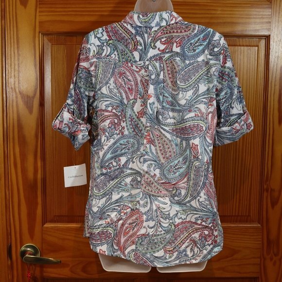 Croft & Barrow Paisley Cuff Sleeve 100% Cotton Button Down Top Med - Picture 6 of 12